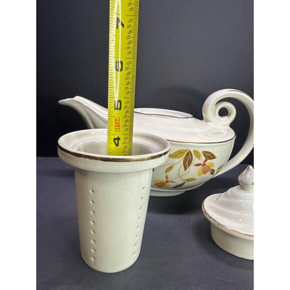 Vtg Hall Superior Jewel Autumn Leaf Pattern Aladdin Teapot Infuser Lid 9.5" Long - Picture 13 of 16